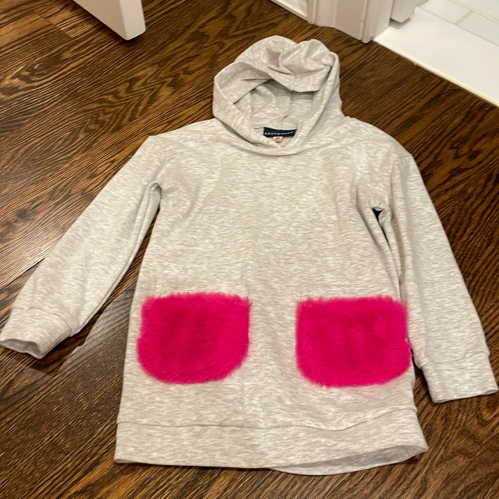 Girls grey sweatshirt dress with hot pink furry pockets. Never worn size 3t